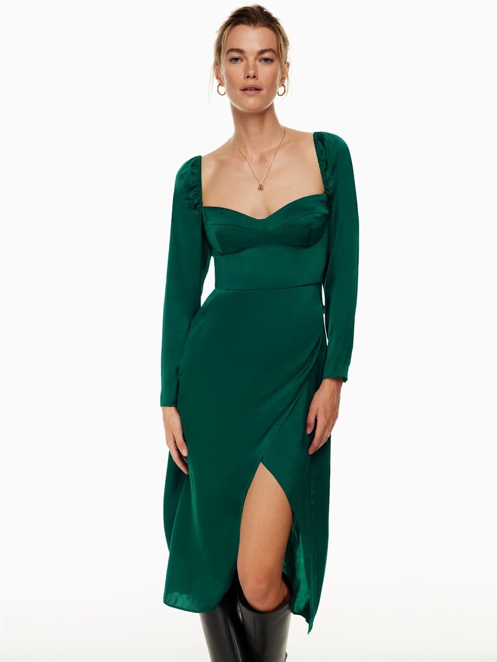 Aritzia Wilfred Masquerade Dress in Aventurine Green 10 Satin Bustier Midi $168